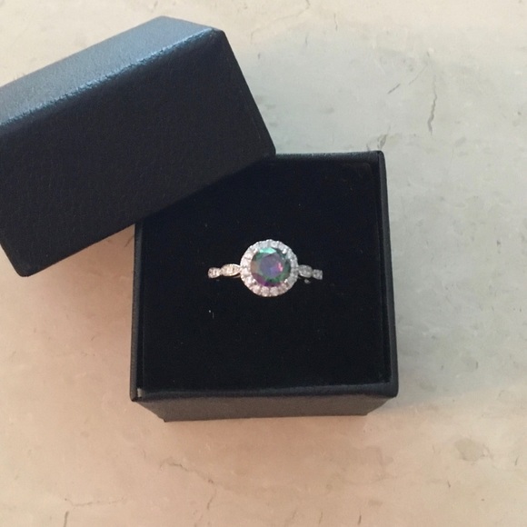 Sterling Silver Rainbow Topaz Cz & Clear Cz Ring - Picture 11 of 15